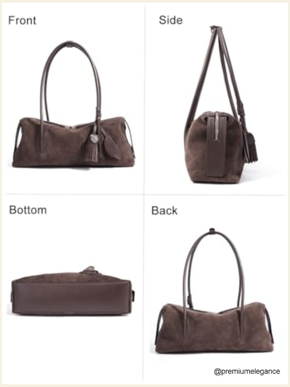 Genuine Suede Leather Hobo Bag, Lightweight Tote Handbag, Soft Shoulder Bag - Picture 5 of 7